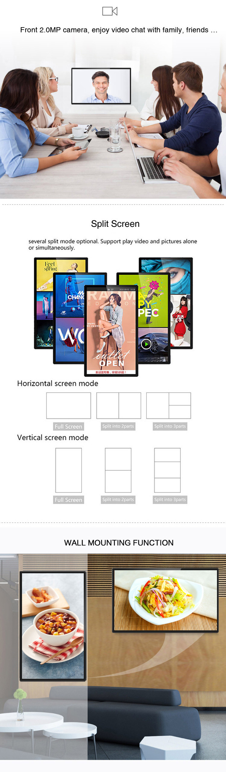 IPS Wifi HD Bluetooth 500nits Digital Signage Lcd Display