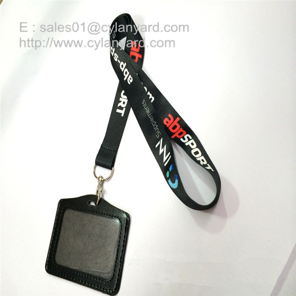 Dye sub print lanyard with leather badge