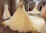Comfortable Strapless Ladies Bridal Gown Cream Princess Long Tulle Tail