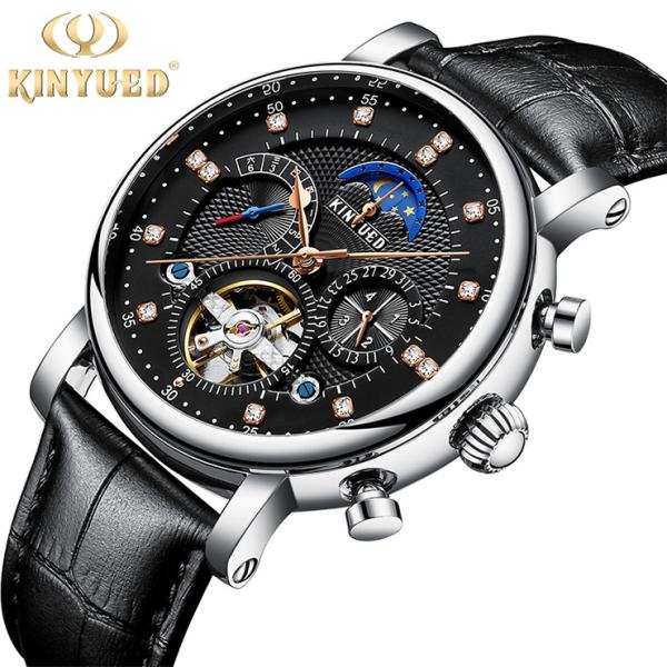 KINYUED Men Luxury Brand Wrist Watch Strap Mechanical Automatic Moon Phase Watch