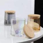 Glass Candle Jar Empty Cup Candle Holder With Wooden Lid Votive Container