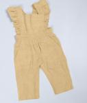 Little Girls Linen Fabric Dungarees Overalls Flutter Sleeve Jumpsuit Casual Wear