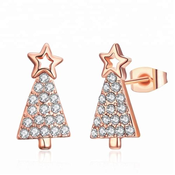 Wholesale Fashion Jewelry Star Zircon Earring Gold Plated Christmas Tree