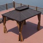 Metal Hardtop Patio Gazebo With Curtain And Netting Outdoor Hardtop Gazebo