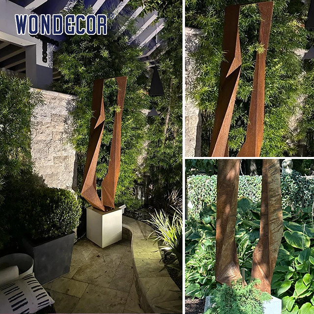 Outdoor garden shaped geometric cube weather resistant steel sculpture