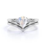 Rainbow Moonstone Engagement CZ Rings 925 Sterling Silver