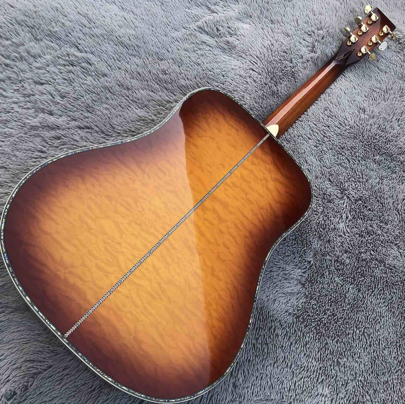 41" Solid Spruce Top Abalone D Style Acoustic Guitar with Burst Maple Body Ebony Fingerboard