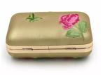Gold PU Leather Embroidered Evening Bag Crossbody Multi Flower For Women