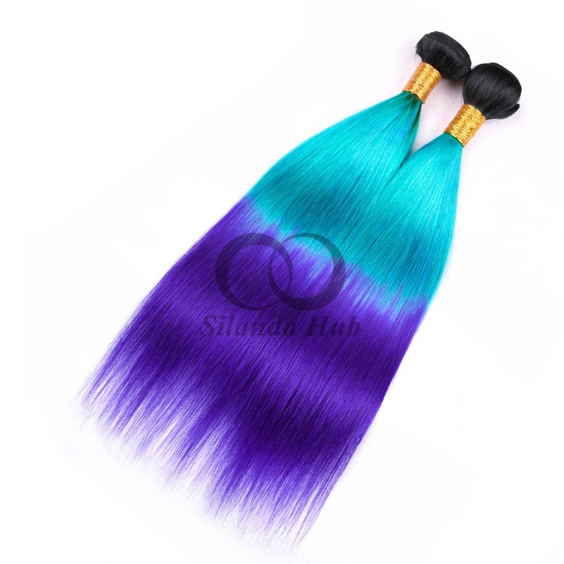 #T1B/Light Blue/Blue Straight Remy Human Hair Bundles Sew In Weave Bundles Brazilian Bundle Deals