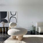 Fabric Leisure Chair White Fabric Soft Comfortable Imitation Wool Leisure Chair