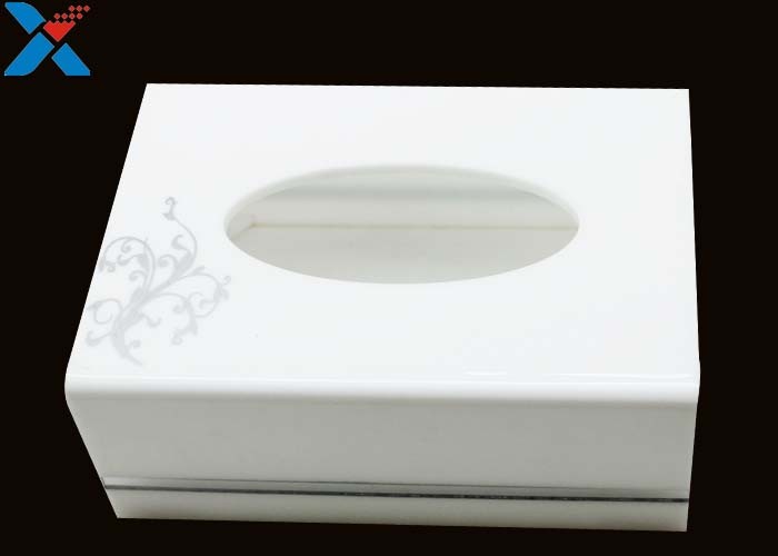 White Custom Acrylic Boxes , Acrylic Tissue Box For Office / Home ROHS Certificate