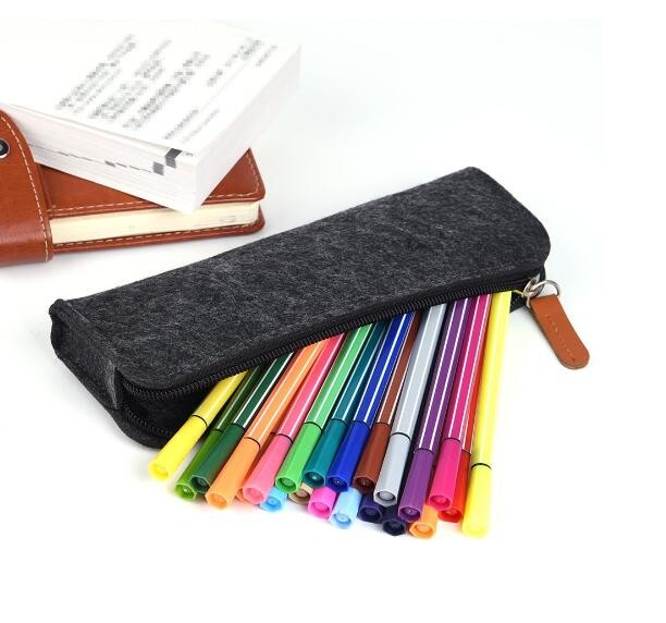 Dark Gray Felt Zipper Pencil Bag For Middle Schoolers Multi Use High Strength