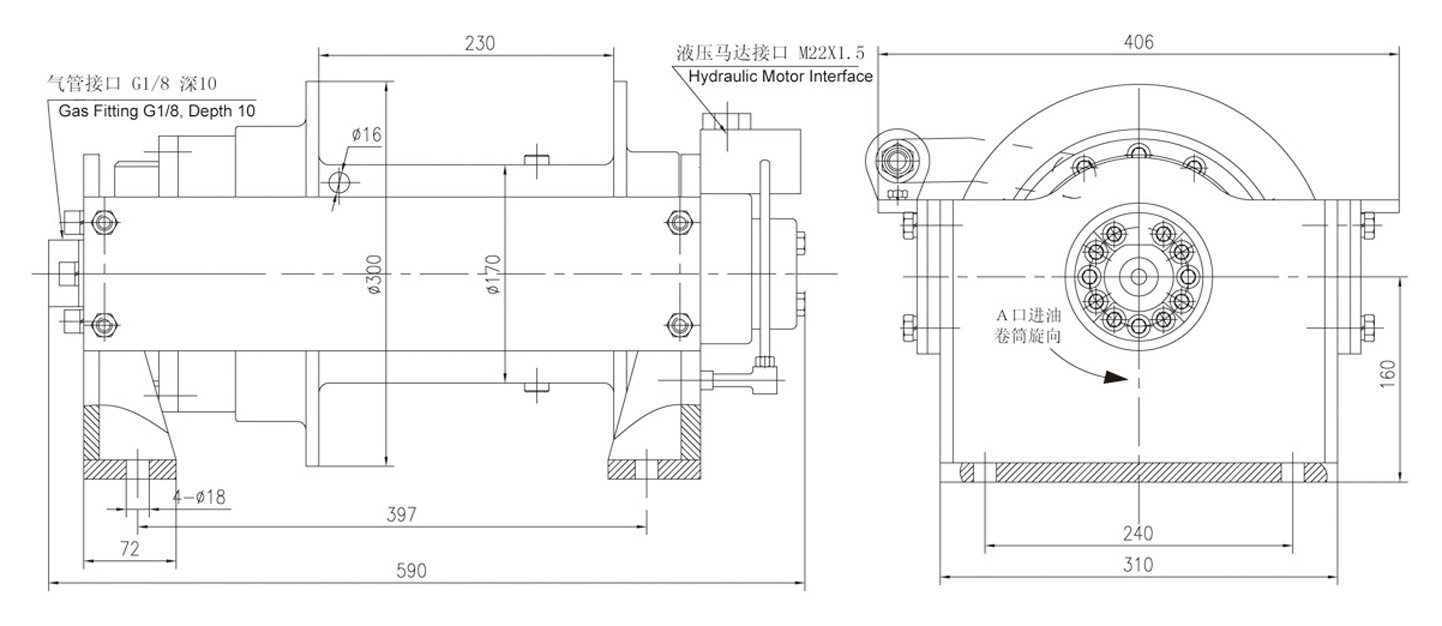 15000lbs Industrial Winch , Hydraulic Pulling Winch For Loader Escavador Bulldozer Crane Trucks
