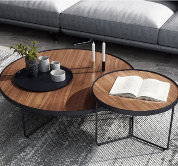 Easy Installation Wooden Top Coffee Tables 3 Round Table Metal Frame ODM