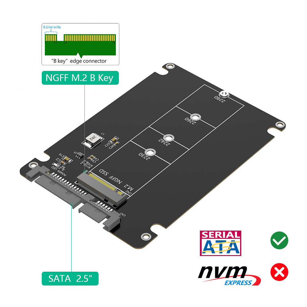 M.2 SSD to 2.5 SATA Enclosure, B & M Key SATA SSD Converter to 2.5 Inch SATA 3.0 Card with 7mm Plastic Case