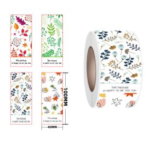 Quality Plant Flower Pattern Rectangular Adhesive Label Sticker 40*100mm for Gift Box wholesale