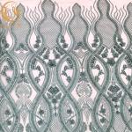 Blue Tulle Beaded 3D Embroidery Fabric Sequined Lace 1 Yard