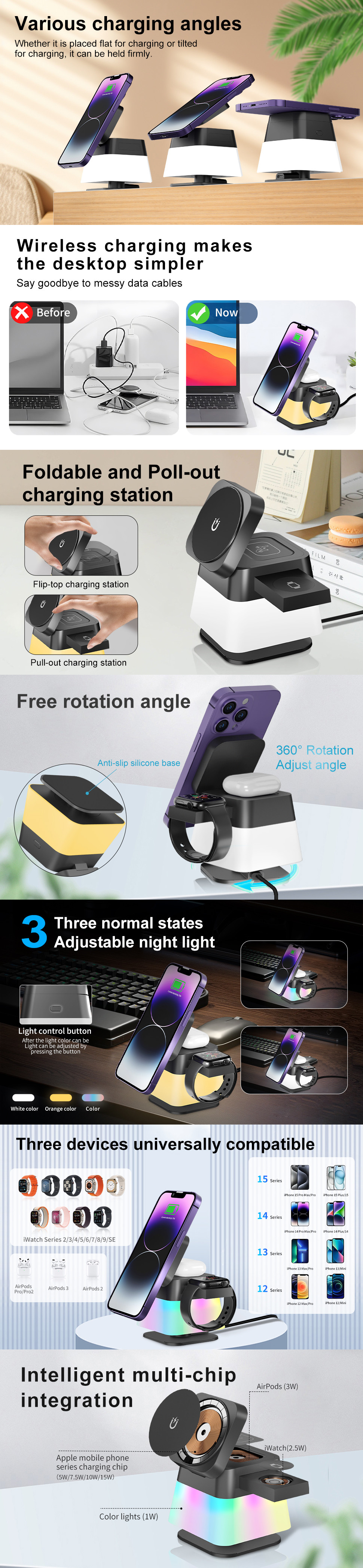 4-in-1 Rotational Foldable Wireless Charger With RGB Light