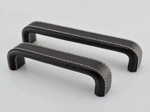 Quality Square Arched Black Leather Furniture Handles Aluminum Cover Leather Pulls Elegant Dresser Knobs wholesale