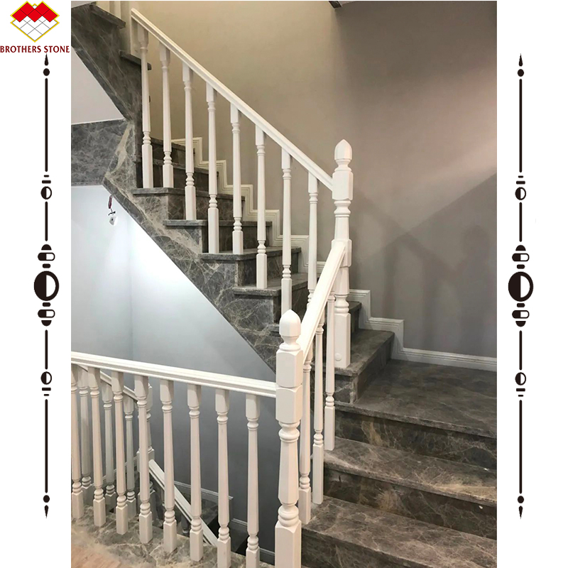 Grey Marble Stair Treads And Risers With Polished Finish For Interior Straight Stairs