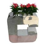 Silver flower pots on the balkon letters metal planters