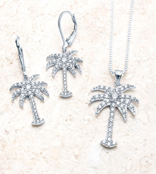 925 Sterling Silver Women'S Drop Earrings With Palm Tree Design And Zircon White CZ Diamond