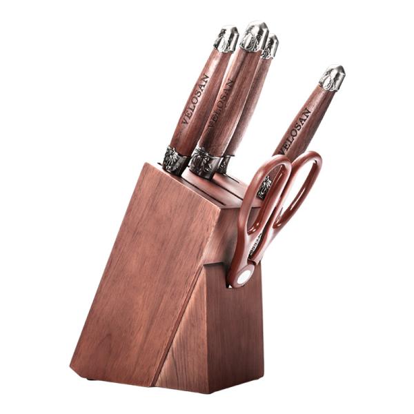 Walnut Kitchen Knife Sets 32.2cm 5Cr15Mov Stainless Steel 0.4kg With Laser