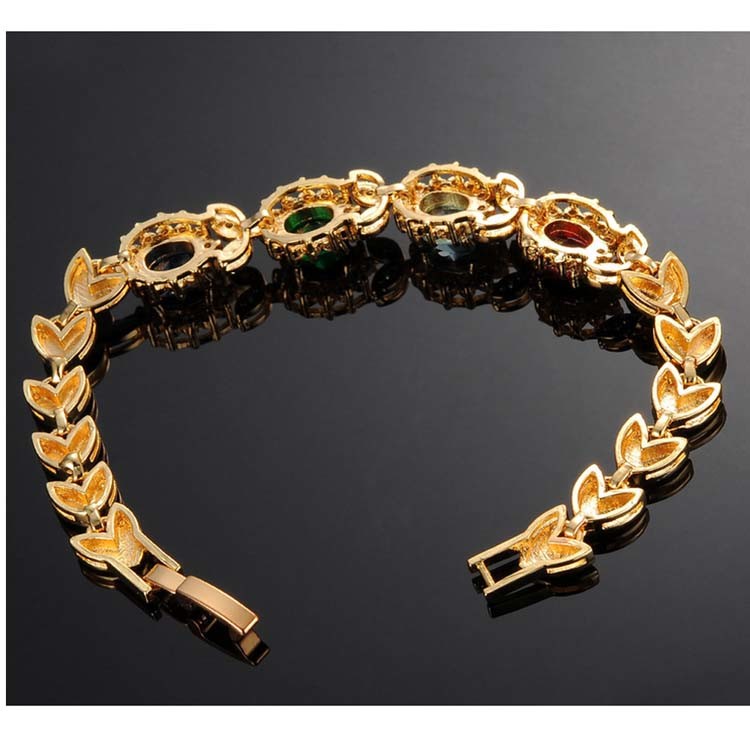 Mix Colour Crystal Women's Tennis Bracelet 18k Gold Plated Gorgeous Wedding Jewelry (JKS439)