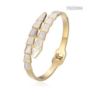 Quality Luxury Brand K Gold Stainless Steel Bangle Open Large Rhinestone Snake Bracelet wholesale