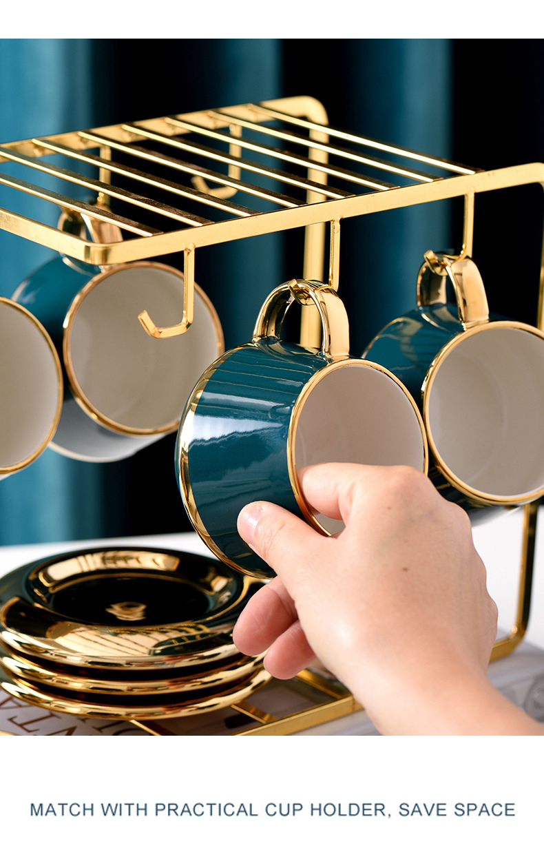 Europe Design Style Gold Edged Ceramic Coffee Mug Plate Set for Coffee Tea Enthusiasts