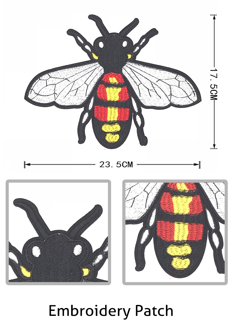 Large Size Bumble Bee Iron On Patches Eco Friendly Customized Color For Coats
