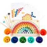 Wooden Nordic Rainbow Beads Game Puzzle Early Education Chopsticks Training