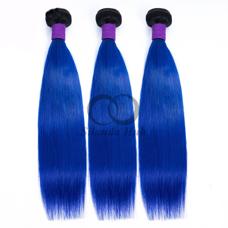 #T1B/Blue Straight Remy Human Hair Bundles Sew In Weave Bundles Brazilian Bundle Deals
