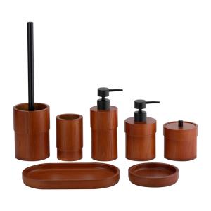 Quality Brown OAK Bathroom Countertop Accessories Set Round Shape Black Pump Soap Dispenser wholesale