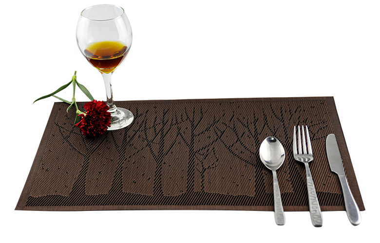 Desktop PVC Square Pressed Leaf Gold Leaves Place Mats for Kitchen and Dining Table