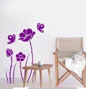 Quality Removable Small Purple Flowers And Butterflies Wall Sticker C072 wholesale