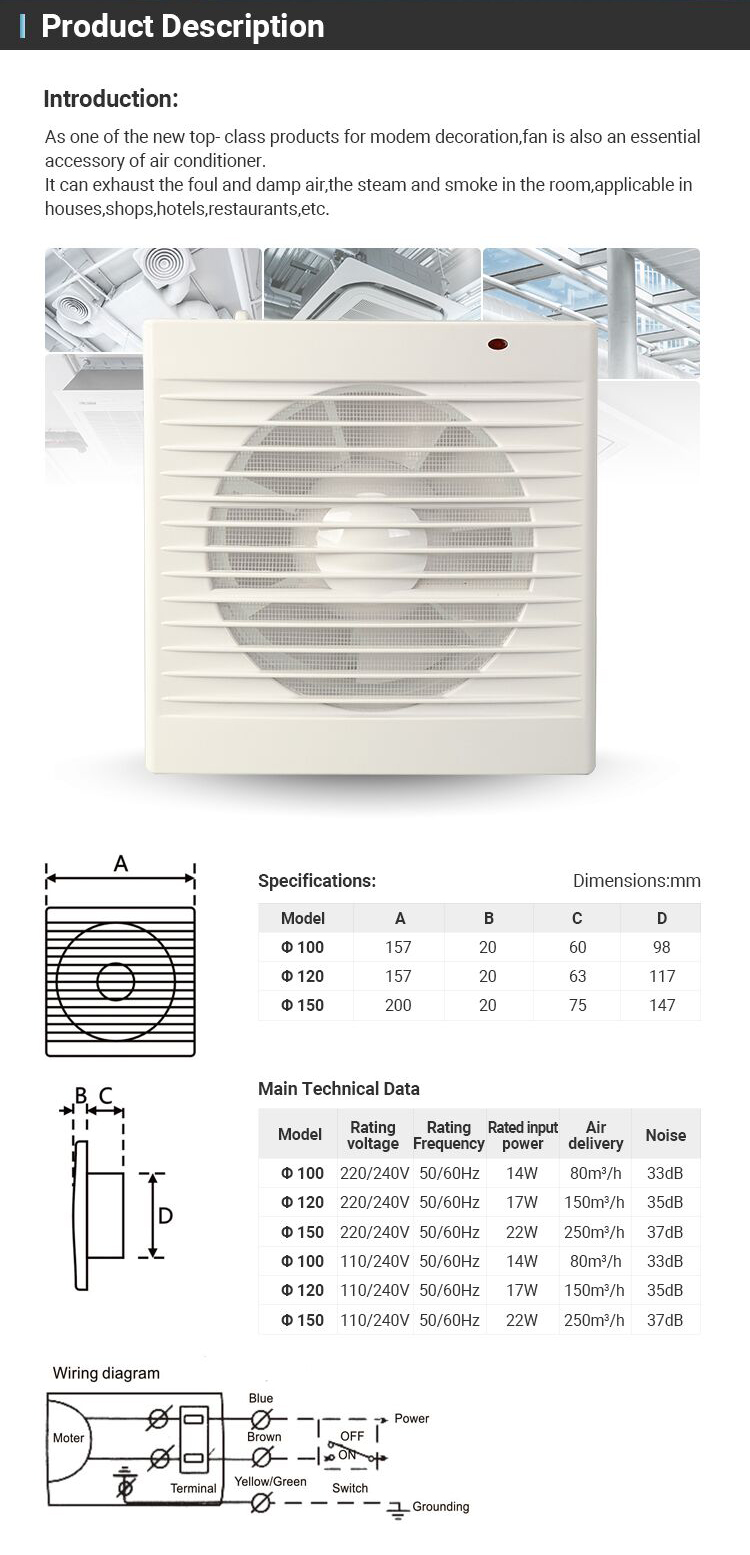 Hotels Mounting Mixed-Flow 2 Speed Inline Extractor Fan for Hydroponic Growing Systems