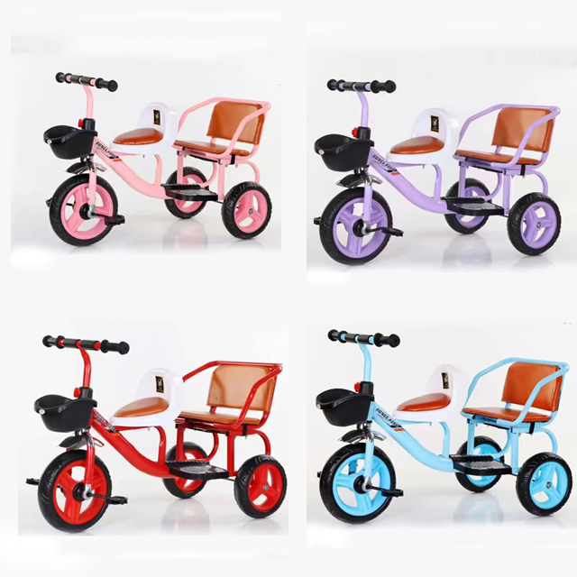Outdoor Child Bike 2023 Double Tricycle with Fast Loading Handlebars and Large Basket