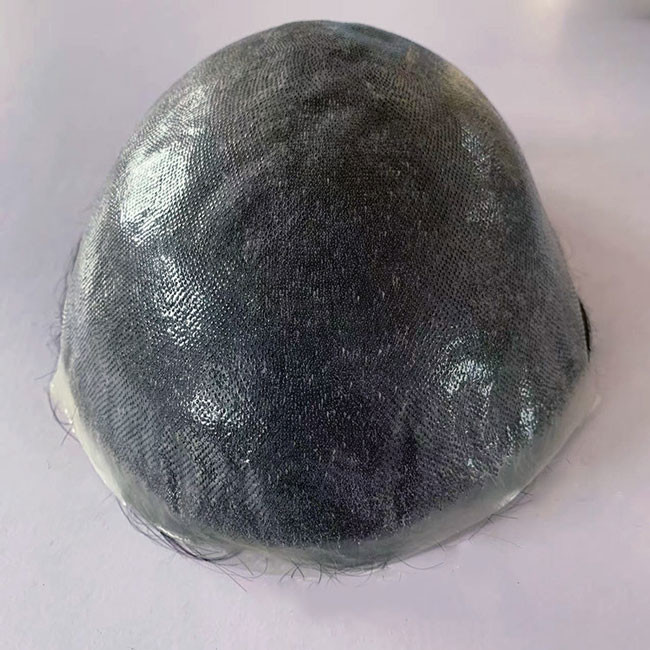 Straight Mens Toupee Human Hair Real wigs 100% Grey Full PU Thin Skin