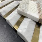 Carrara Marble Mixed Brass Herringbone Mosaic Tile 300x300mm Anti - Slip