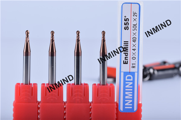 R1.0 R2.0 Ball Nose End Mill , 2 Flute , Grain Size 0.6UM , TiSiN Coating 2mm to 4mm , Copper Colour