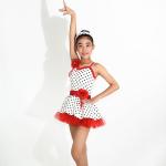 Lycra Kids Dance Clothes Red White Polka Dot Dance Dress With Flowers Trim