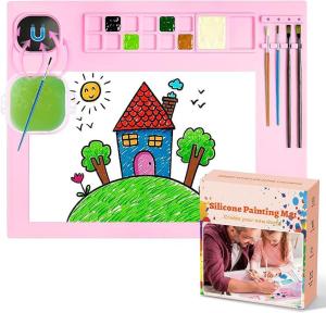 Quality Pink Kids Art Silicone Painting Mat And Brush Cleaner Tool Customized Logo wholesale
