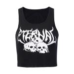 Skull Print Women Crop Top Shirt U Collar Contrasting Color