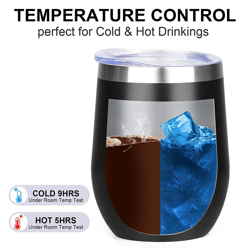 12oz Insulated Wine Tumbler With Lid Double Wall Vacuum Stainless Steel Glass Coffee Mug Insulated Tumbler Cup For Champaign Cocktail Beer