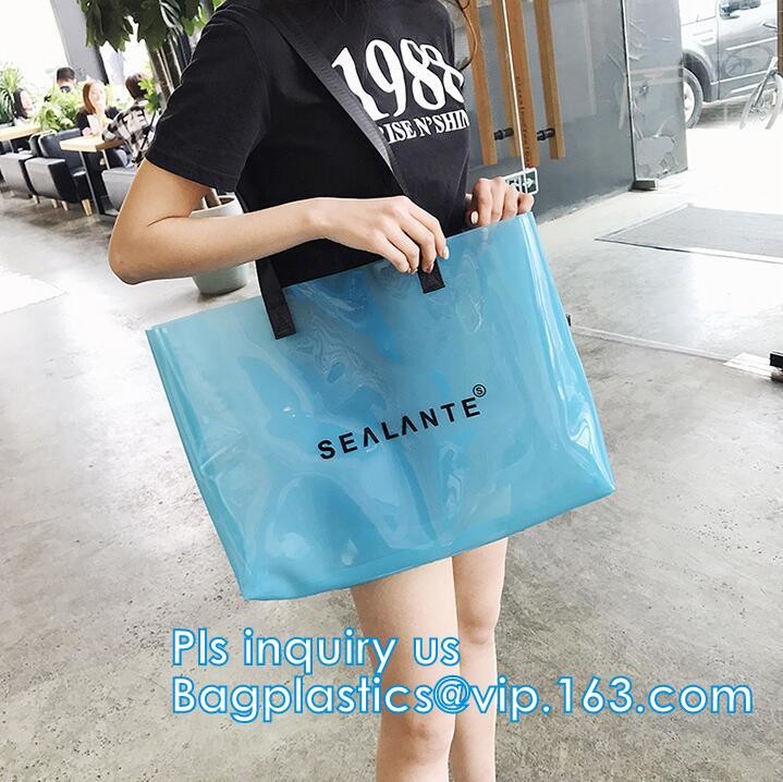 Semi-clear Tote Bags Stripe PVC Shoulder Bag with Pouch, PVC PU Trendy Handbag Shoulder Bag Beach Bag, PVC shoulder bag