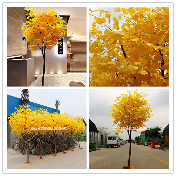 Slender Yellow Branch Leaf Artificial Ginkgo Tree Gold Plant For Road Decoration