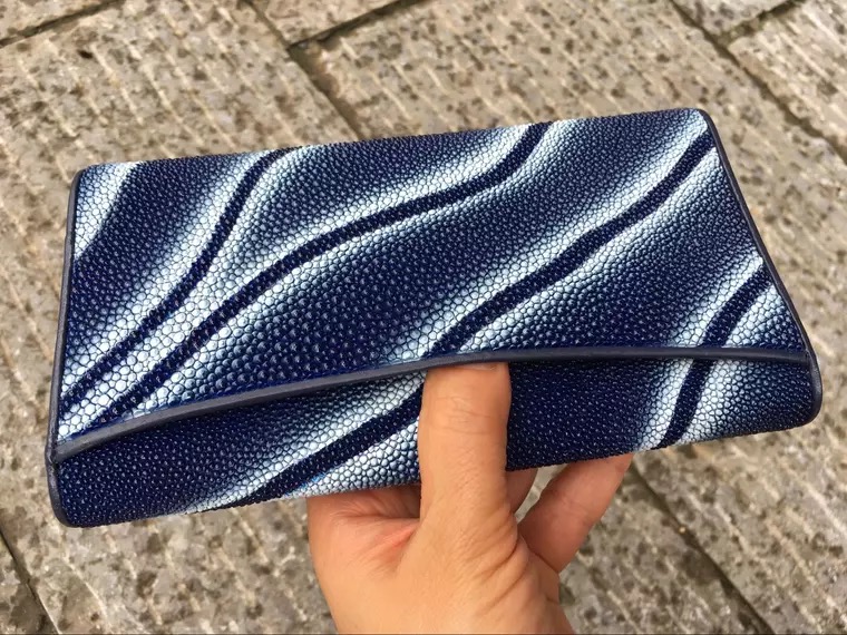 Authentic Stingray Skin Female Long Trifold Wallet Coin Case Genuine Leather Women Large Red Clutch Purse Lady Money Bag