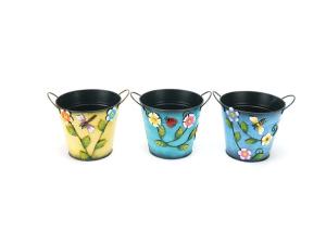 Quality Round Metal Flower Pot Decoration Indoor / Outdoor Garden Metal Ornaments wholesale