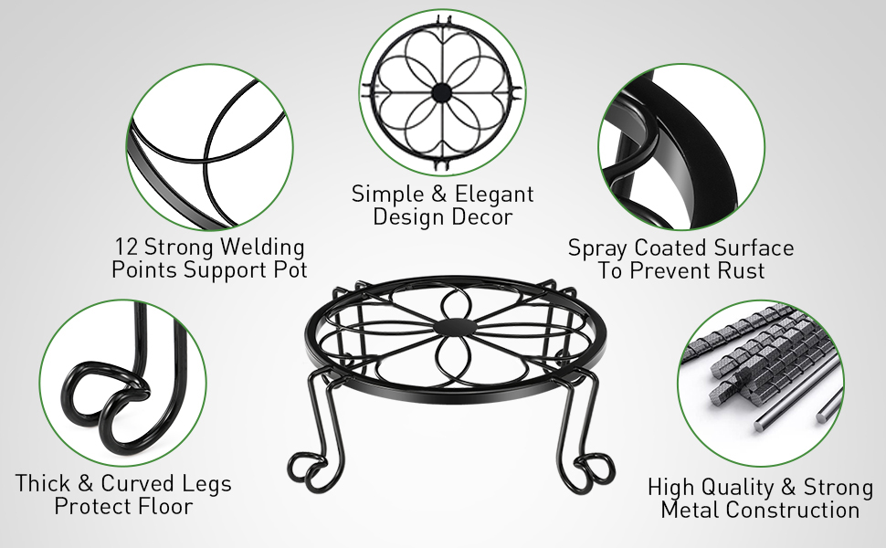 Modern Design Black Iron Plant Stand for Indoor Outdoor Plants 5mm Thickness Rustproof